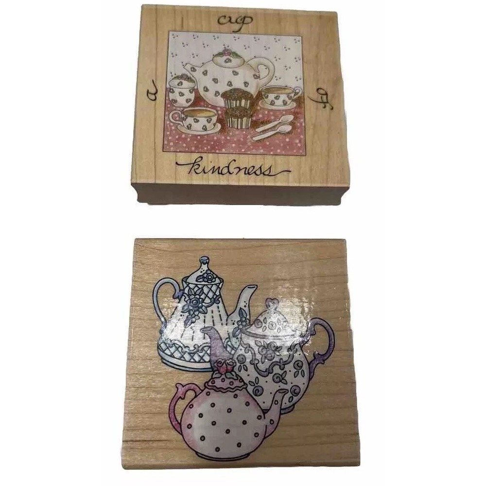 Wooden Rubber Stamp Teapots 2 Vintage Stamps Happen